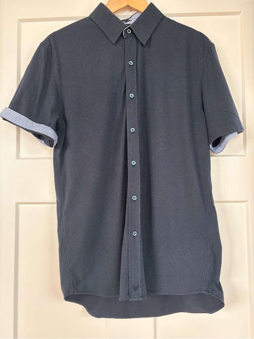 Buttercloth Men’s Icy Cotton Blue Short sleeve Button Down Shirt Size Large - Picture 7 of 14